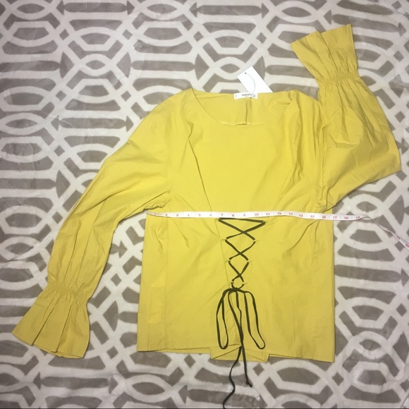 MANGO Yellow Corset Long Sleeves Cotton Blouse - Picture 7 of 7